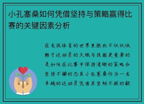 小孔塞桑如何凭借坚持与策略赢得比赛的关键因素分析