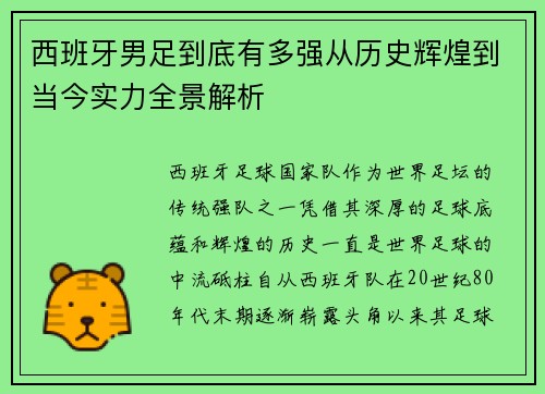 西班牙男足到底有多强从历史辉煌到当今实力全景解析